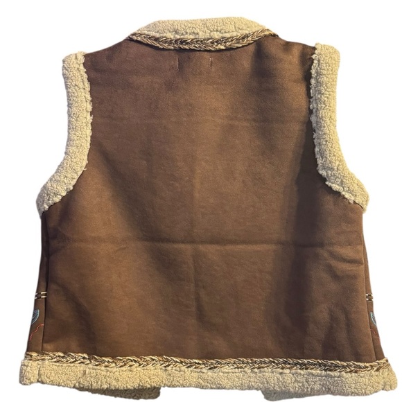 House of Harlow 1960 Boho Faux Shearling Vest Brown Cream Cabincore Winter Gilet - Picture 2 of 10
